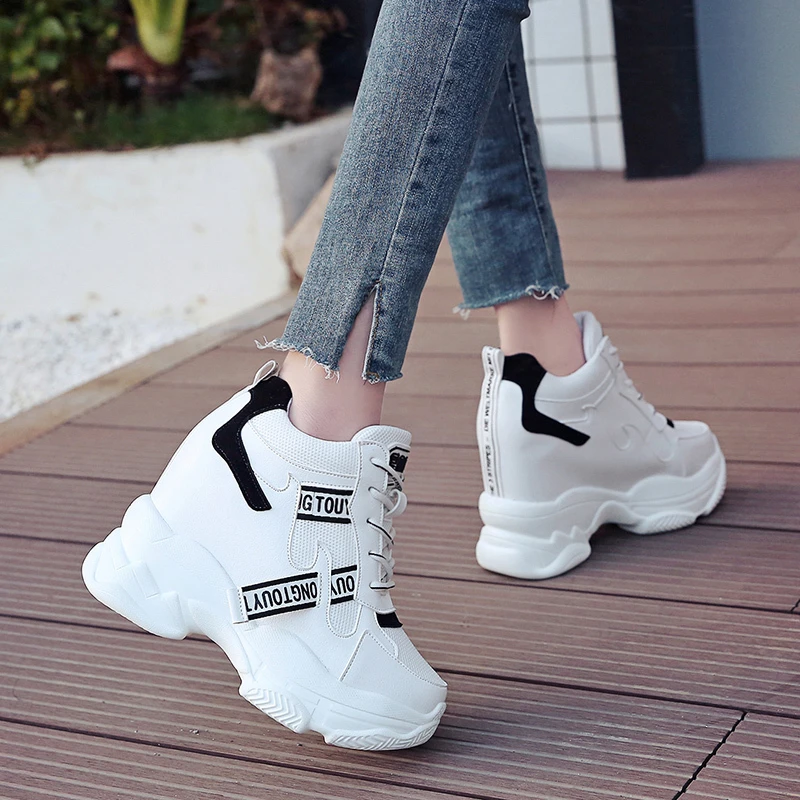 2022 White Trendy Shoes Women High Top Sneakers Women Platform Ankle Boots Basket Femme Chaussures Femmes Height Increase Shoes - Women's Vulcanize Shoes AliExpress