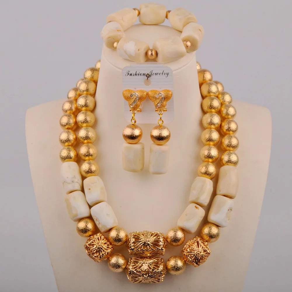

Fashion White Nigerian Coral Beads Necklace Earrings Set for Bride New African Wedding Jewelry Set Free Shipping