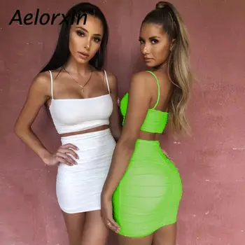

Two Pieces Set Top+skirt Women Casual Summer Dress Red Off Shoulder Sexy Club Bodycon Mini Party Dress Plus Size Vestidos 2020