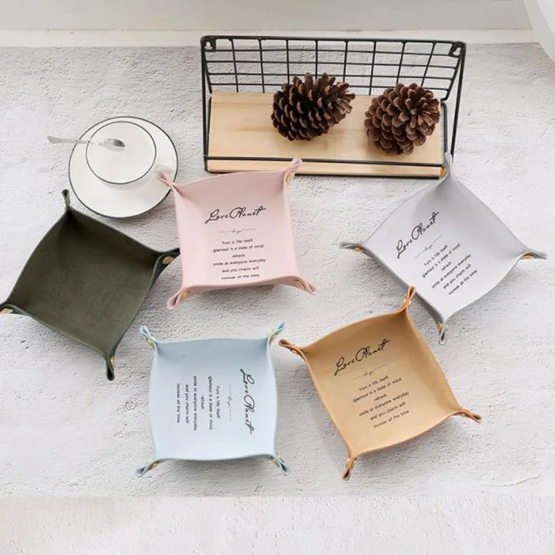 Four Corners PU Leather Tray Change Tray Sundries Storage Box Dried Fruit Plate Desktop Storage Tray