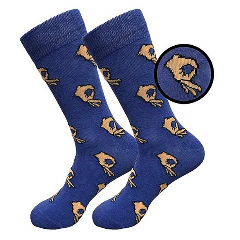 3 18 Colors Men Unisex Winter Knitted Mid-Calf Long Crew Socks Funny OK Gesture Printed Hip-Hop Trendy Cotton Hosiery Skateboard - Цвет: 3