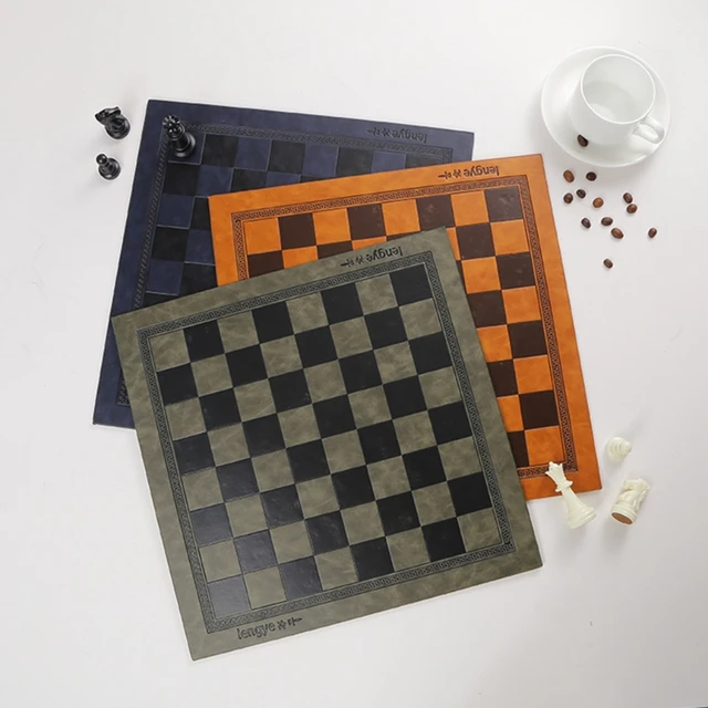 Buy Online Best Quality Embossed Design Leather International Chess Board Games Mat Checkers Universal Chessboard for Adult Kids Party Toy 5 Colors