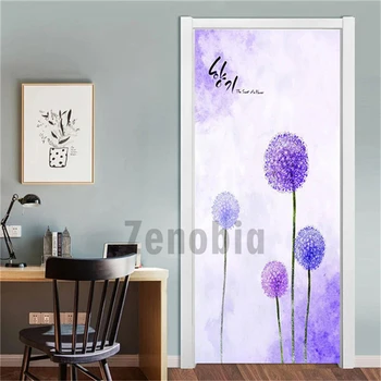 

Lavender Creative 3D Door Sticker Self Adhesive Modular Printing PVC Wallpaper Door Decoration Mural Decal Home Design 2PCS/SET