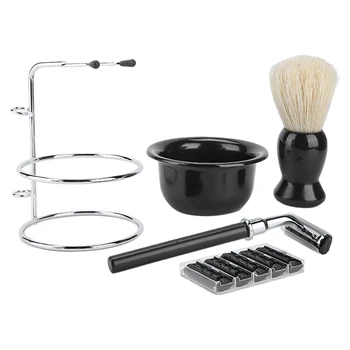 

5pcs/Set Men'S Beard Shaving Set Stainless Steel Bowl Stand Brush Mustache Shaving Tool Nylon Shaving Cleansing Brush Set