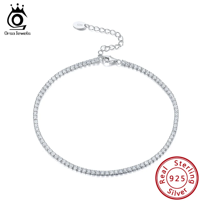 ORSA JEWELS 925 пробы Серебряный Женский ножной браслет класса люкс AAAA циркония полная мощеная цепочка для лодыжки
