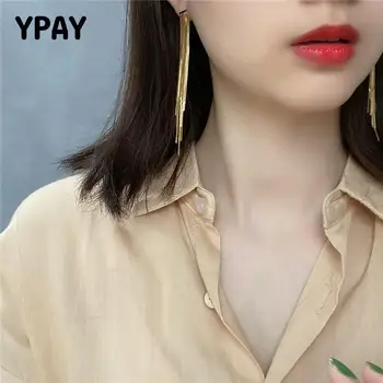 

YPAY 100% Authentic 925 Sterling Silver Drop Earrings for Women Korea Japan INS Long Tassel Dangle Earring Fine Jewelry YME706