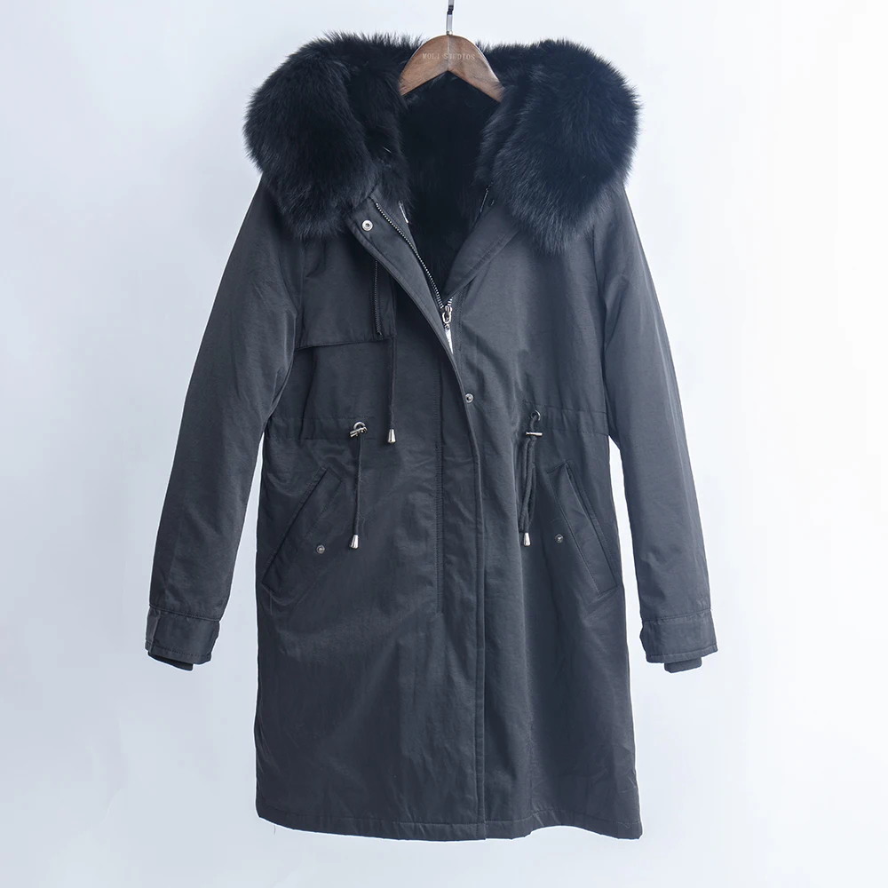 Navy blue new winter coat women parka real fur lining real fox fur collar hooded real fur coat hooded thick warm waterproof parkas - Цвет: Navy blue