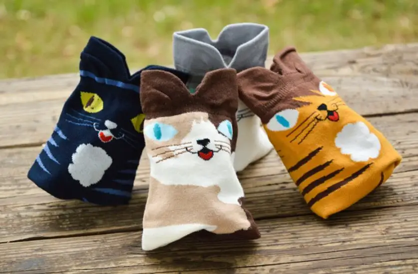 Высокое качество, Осень-зима, 3D носки с котом для женщин, хлопок, принт с котом, женские теплые толстые носки для рождественских подарков, носки