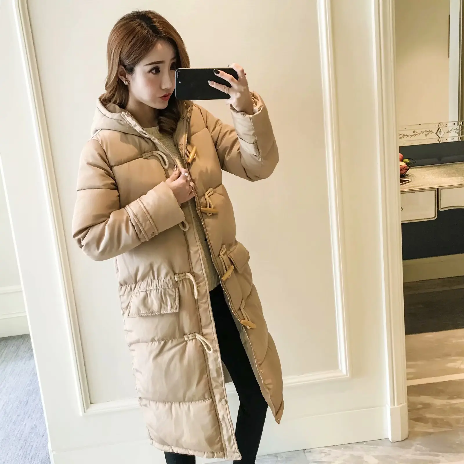 

Thick Toggle down Feather Cotton-padded Clothes Women's Mid-length Winter New Style Korean-style Loose-Fit Slimming BF down Coat