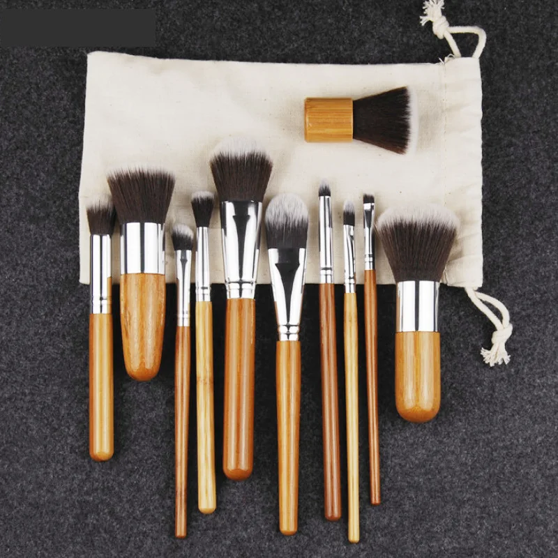 

11 Pieces Bamboo Makeup Brushes Set Professional Make Up Brushes Multifunction Brushes Women Tops Beauty Makeup Brush