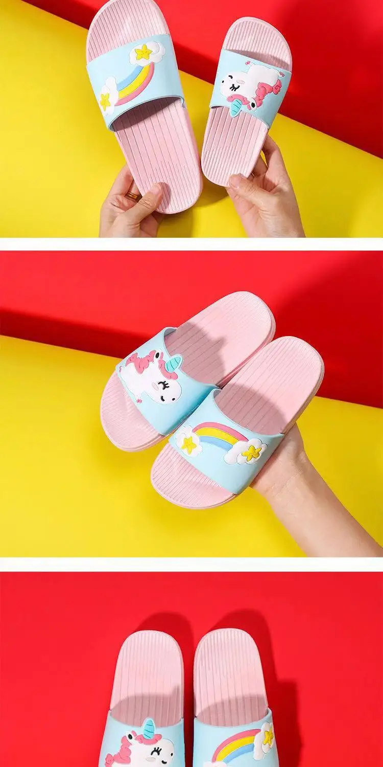 Baby Girls Cartoon Unicorn Toddler Beach Swimming Slippers Kids Boy Rainbow Shoes Children Summer Flip Flops Indoor Cute Sandals