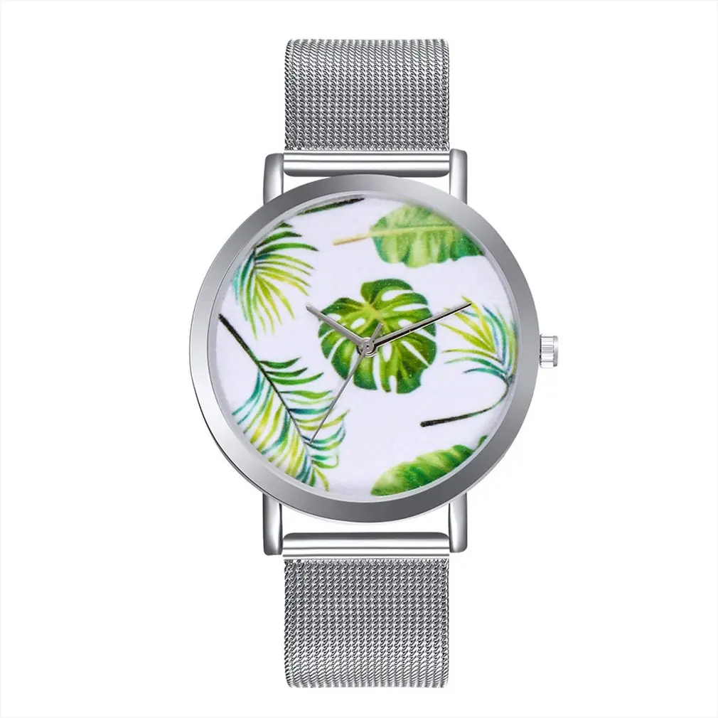 

Women's Net with Tropical Stainless Steel Strap Quartz Watch Rose gold Fashionable Popular Nice Sweety Gift Green Leaf Shape