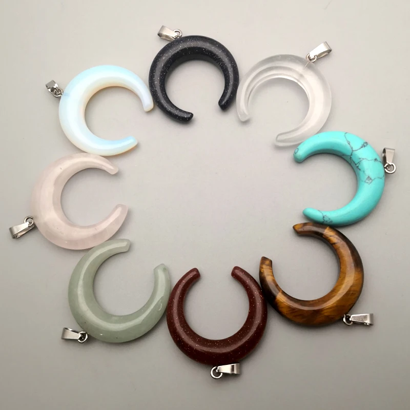 

Fashion natural stone Ivory Bone shape Double Horn Crescent Moon Chokers Pendant Necklace For Women
