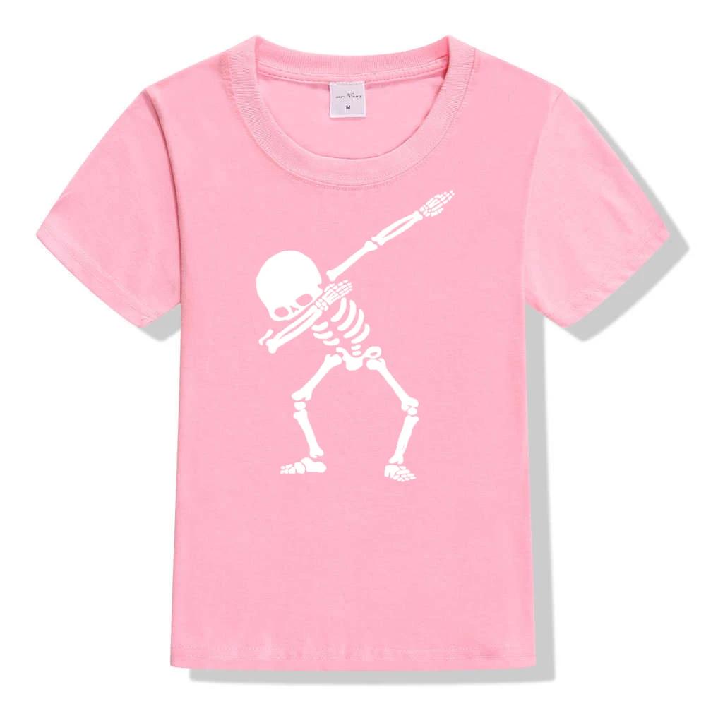 Детская футболка; черные футболки в стиле панк с изображением скелета для мальчиков и девочек; футболки с забавным черепом для подростков; летняя повседневная одежда для малышей - Color: 44A6-KSTPK-
