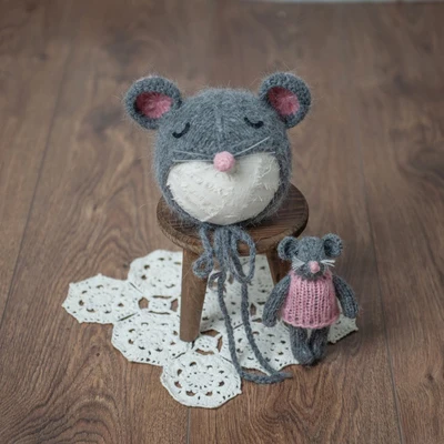 gray hat mouse Jane Z Ann, вязаная кукла-снеговик ручной работы для новорожденных, шляпка, обертывания, реквизит для фотосъемки, аксессуары для студийной съемки - Цвет: gray hat mouse