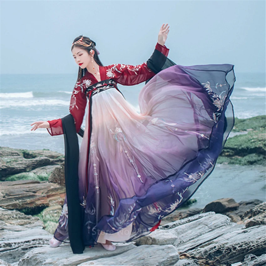 Hanfu женское сказочное платье в традиционном китайском стиле, одежда, женский новогодний карнавальный наряд, костюм танга, костюм для выступлений, народные танцевальные костюмы