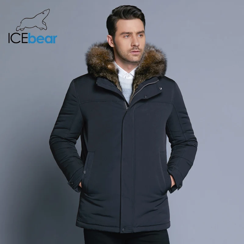 ICEbear Новая зимняя мужская куртка высокого качества с меховым воротником, ветрозащитные теплые куртки, мужское повседневное пальто, одежда MWC18837D