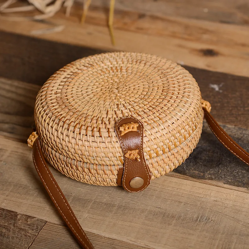 White Vintage Straw Crossbody Bag in Circle Shape for Summer 2021