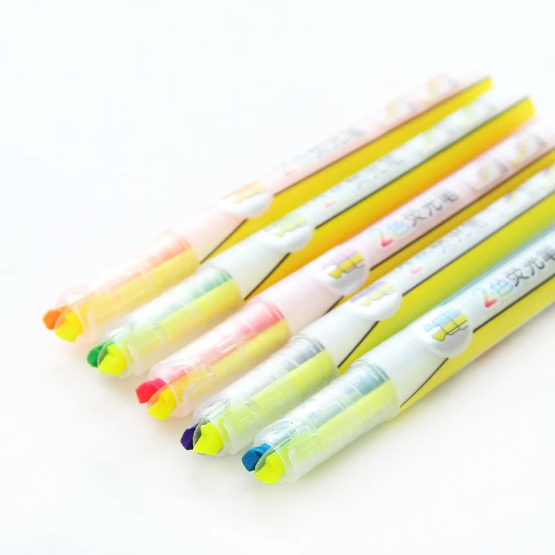 

5 pcs Dual colors highlighter marker pen 2 color in 1 fluorescent liner pens Stationery Office accessories school supplies FB375