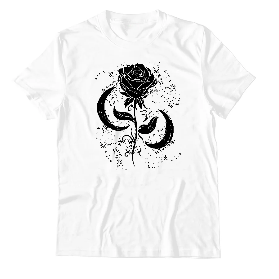 

Wholesale High Quality Romantic Rose And Moon Natur Printing 100% Cotton Tees Women O Neck Vintage Fashion T Shirt