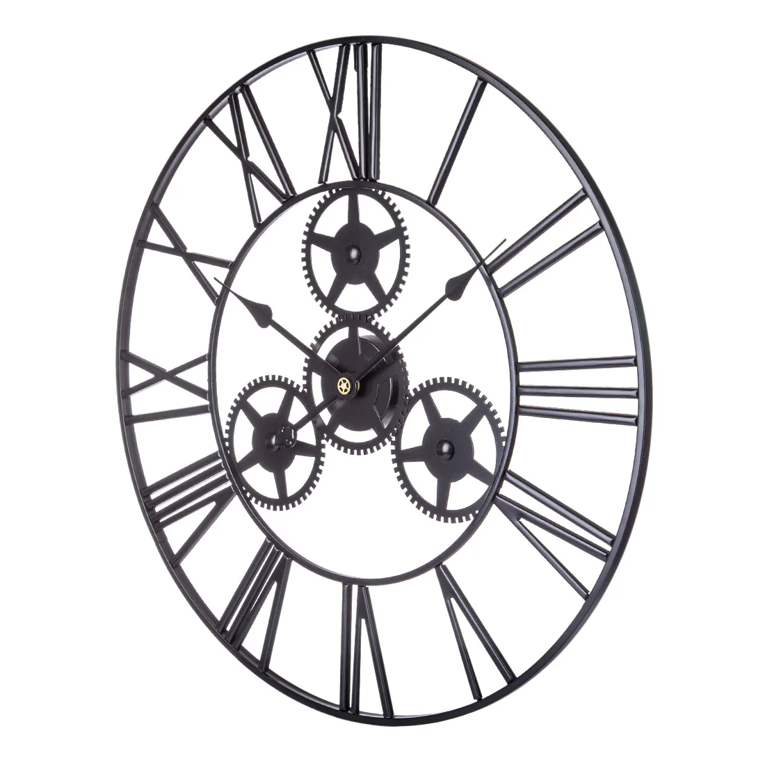 24 дюйма 60 см кованые полые шестеренки бесшумные настенные часы римские цифры бесшумные настенные часы подвесные часы декор-черный/ретро серебро