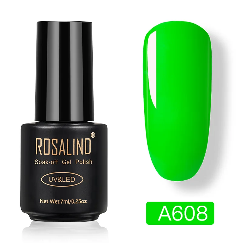 ROSALIND Гель-лак для ногтей, УФ неоновый Набор для маникюра, 7 мл, гибридный лак для ногтей, полуперманентный гель лак, впитывающий Праймер, базовое верхнее покрытие - Цвет: A608