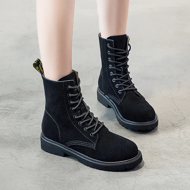 

Winter New Style Europe And America British Style Women's Martin Boots Dull Polish Lace-up Tube Flat Martin Boots