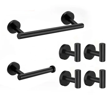

Bathroom Hardware Accessories Set 6-Piece Brushed Metal Elegancy 18-Inch Towel Bar,Toilet Paper Holder, Robe Towel Hooks
