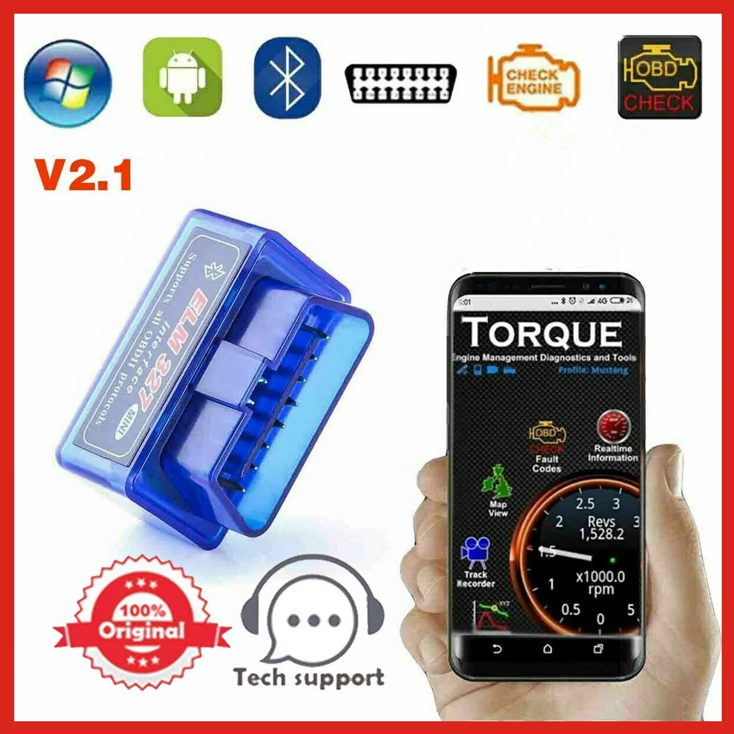 Elm327 Obd2 V2.1 Bluetooth Auto Scan Eszköz Car Diagnostic Szkenner Android Ios -Ra, Automatikus Diagnosztikai Eszközök