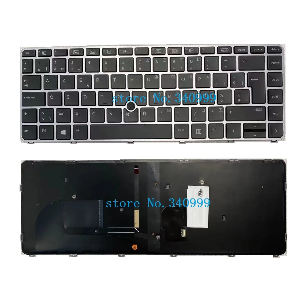 AZERTY Бельгийская клавиатура для HP EliteBook 745 G3 G4 840 848 Серебристая Рамка черная