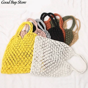 

Women Beach Bag Hollow Out Totes Mesh Shopping Bags Fashion Summer Storage Handbag Handmade Fishnet Large Shoulder Totes Girls