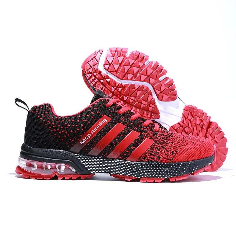 Осенние дышащие мужские беговые кроссовки Flyknit, легкие спортивные кроссовки для бега, марафонские кроссовки - Цвет: Red