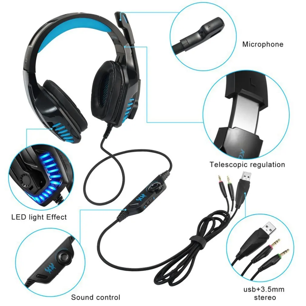 G9100 Headphone 3 5mm Double Terminal Wired PC Games Headset with Microphone Over The Head Gamers Tool For PC Laptop