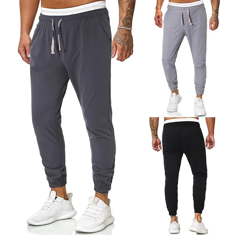 

2019 Autumn New Style Men Fashion Solid Color Versatile with Drawstring Belt Ankle Banded Pants 7157