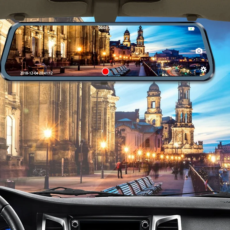 

Car Dvr 10 Inch Ips Press Screen Streaming 1080P Rear View Mirror Dual Camera Night-Vision Camera Recorder Driving Recorder