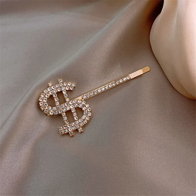 Dollar Sign Hairpins Fashion Rhinestone Hair Clip Letters Shape Hairpin