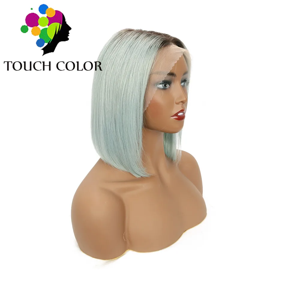 Hairvev 13X4, прямые человеческие волосы на кружеве, парики для черных женщин, 1B, розовый, серый, синий, фиолетовый, 613 блонд, короткий Боб, парик на шнурке, Remy - Цвет: 1B-Green