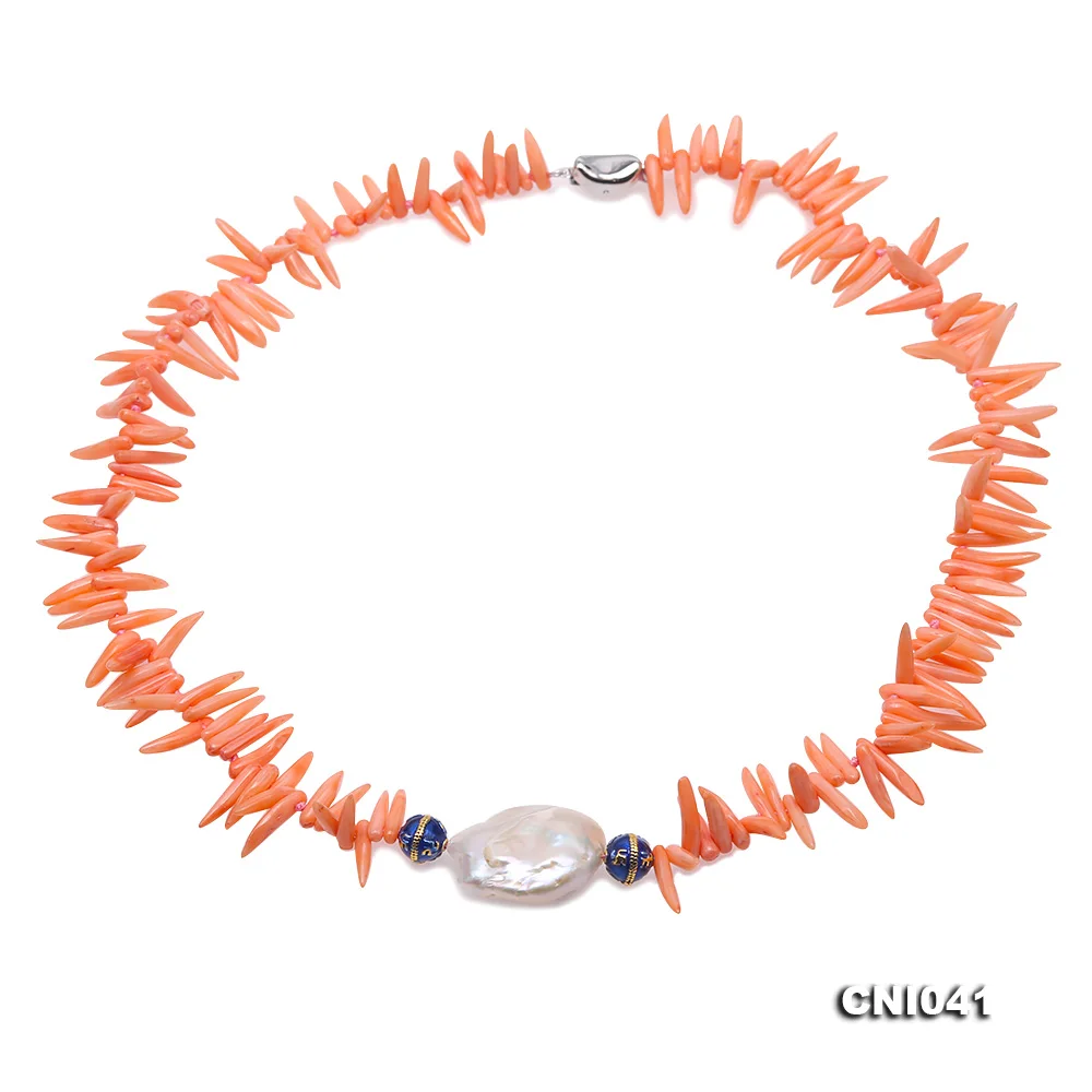 JYX 618sale Luxurious Design Speacial Orange Coral with 3*12-2.5*18mm Baroque Pearls necklace coral coker 18.5&quot gift lady | Украшения и
