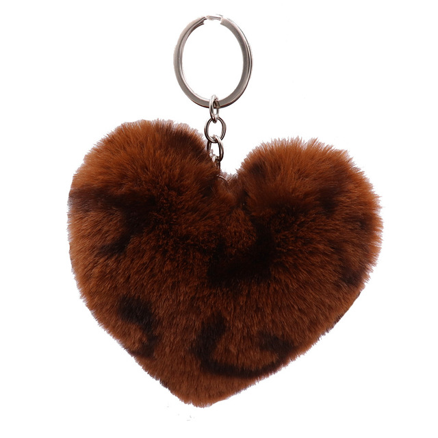Rabbit Fur Pom-pom Keychain Leopard-print Pom-pom Keychain Lady Mobile Phone Bag Key Ring Love Pendant Decoration