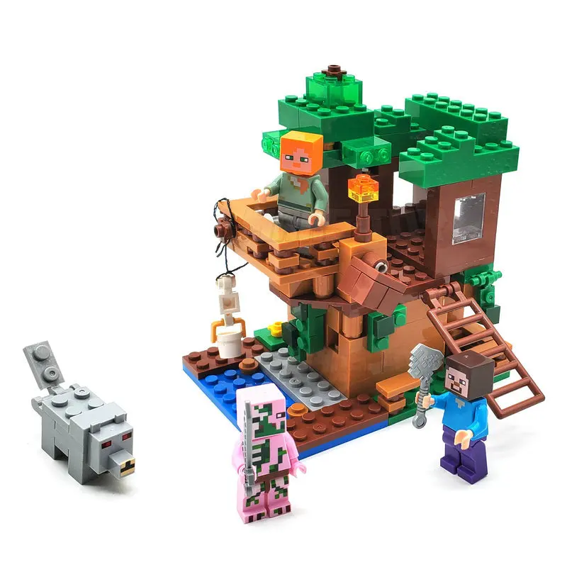 The Tree House Small Version Building Blocks Sets With Steve Alex Wolf Pigman Action Figures Sets Toys For Gifts Kids