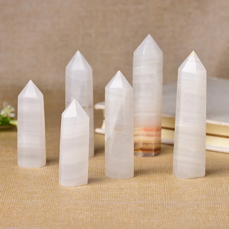 1pc Natural Crystal Point Afghan White Jade Healing Obelisk Quartz Wand Ornament for Home Decor Reiki Energy Stone Pyramid gift 5