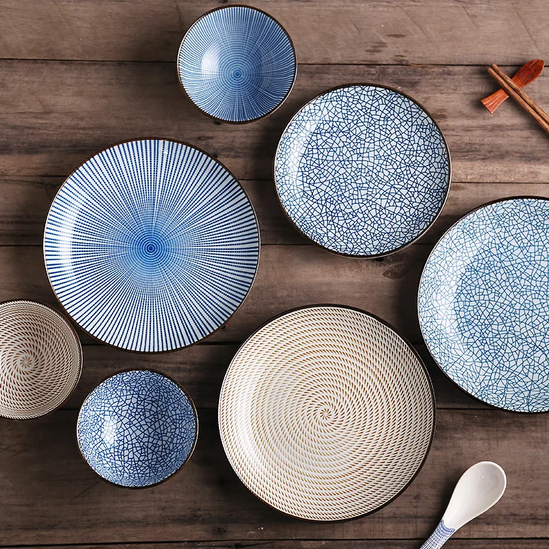 

Ceramic Dinner Plates Sets Japanese Traditional Style Plates Geometric Dishes Plates Phnom Penh Tableware Dessert Sushi Plate