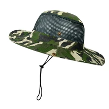Унисекс, камуфляжные Панамы, сетчатые, дышащие, для улицы, солнцезащитные шапки, новинка, регулируемые, на шнурке, для рыбалки, туризма, кемпинга, повседневные Шапки