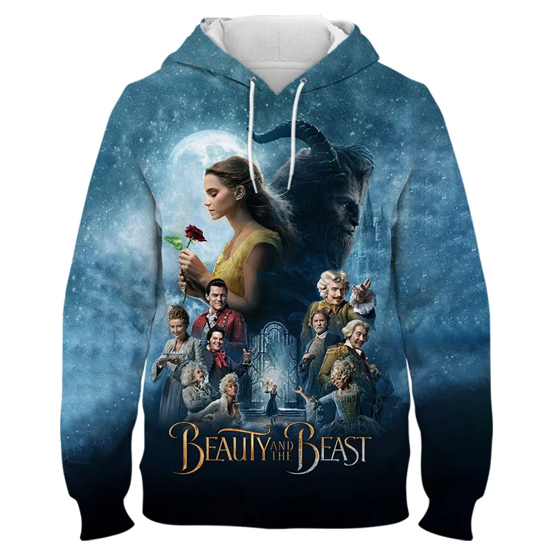 Beauty and the Beast Hoodies Children Disney Hooded Sweatshirt 3D Print  Spring Autumn Fashion Men hoodie Harajuku Women Pullover