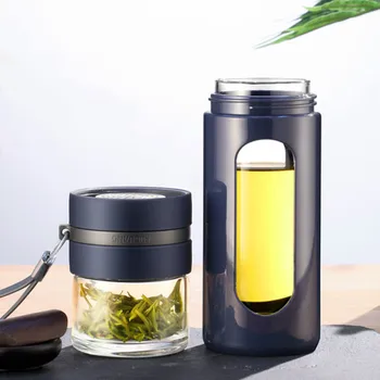 

Double Wall Water Bottles Glass Man Filter Lid Leak Proof Tea Separation Cup Transparent Office Botellas Tea Bottles AB50WB