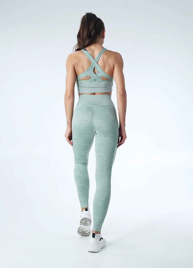 Бесшовный Бюстгальтер для йоги комплект Фитнес Костюмы камуфляжная спортивная одежда женские леггинсы для спортзала брюки бюстгальтер спортивный комплект из 2 предметов, спортивный комплект