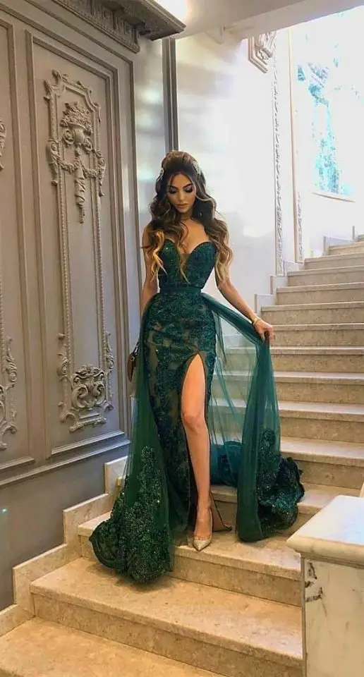 VKBRIDAL пикантные V-образный вырез тюлевые зеленые кружевные платья для выпускного