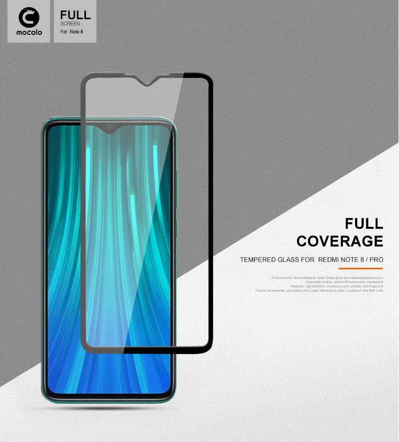 Mocolo закаленное стекло для xiaomi Redmi Note 8 Защита экрана полное покрытие 9H стеклянная пленка xiomi Redmi Note8 pro глобальная передняя крышка