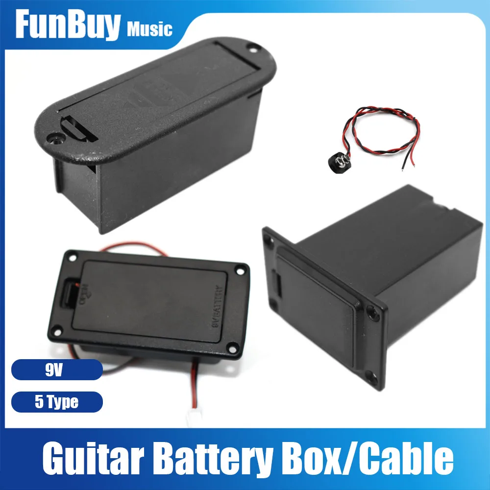 Caja De Batería Negra Para Pastilla De Guitarra/Bajo EQ 7545R - Funda De Repuesto Con Compartimento Para Pila De 9V