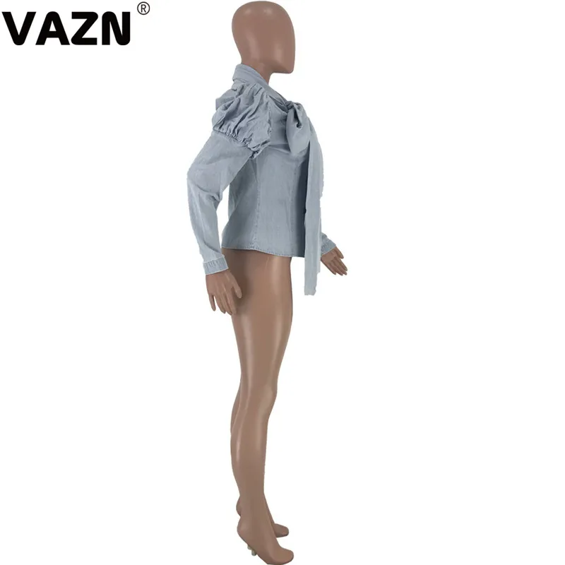 VAZN, новинка, новейший стиль, джинсовые футболки, для улицы, неопрятный, Молодежный комбинезон, модный, большой бант, длинный рукав, дикий Джокер, для женщин, облегающие, облегающие футболки
